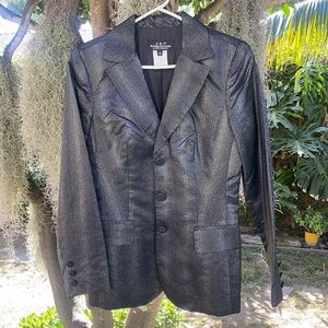 ABS by Allen Schwartz Black Blazer w/ Metallic Shimmer Pinstripes Sz 6